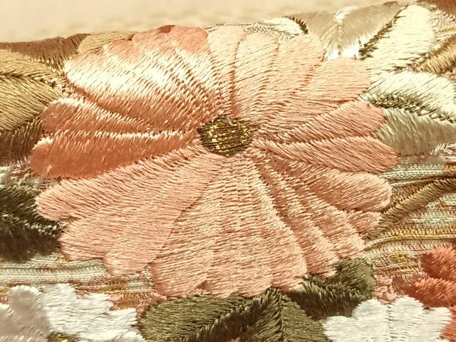 平和屋着物▽訪問着 単衣 刺繍 草花文 暈し染め 金糸 金彩 正絹 逸品 AABE5705fy
