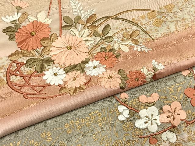 平和屋着物▽訪問着 単衣 刺繍 草花文 暈し染め 金糸 金彩 正絹 逸品 AABE5705fy