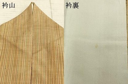 平和屋着物▽極上　紬　単衣　縞　正絹　逸品　AABE5706fy