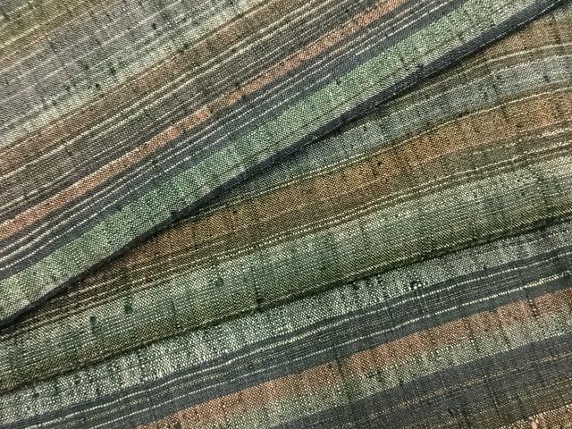 平和屋着物▽上質な紬 単衣 横縞 正絹 逸品 AABE5708fy
