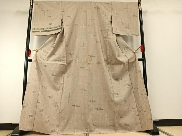平和屋着物▽日本工芸会正会員　秋山眞和　綾の手紬　手織　本藍染　単衣　十字絣　証紙付き　正絹　逸品　AABE5710fy
