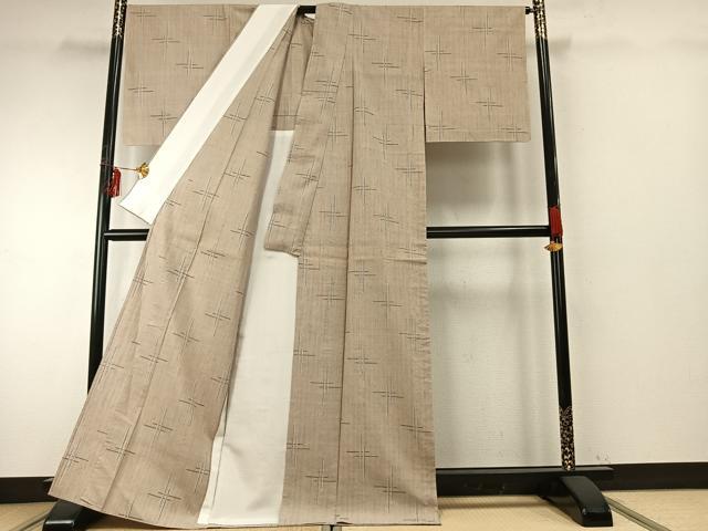 平和屋着物▽日本工芸会正会員　秋山眞和　綾の手紬　手織　本藍染　単衣　十字絣　証紙付き　正絹　逸品　AABE5710fy