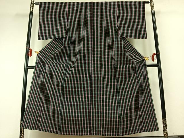 平和屋着物▽上質な紬　単衣　格子　正絹　逸品　AABE5712fy 平和屋着物▽上質な紬 単衣 格子 正絹 逸品 AABE5712fy