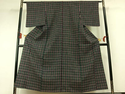 平和屋着物▽上質な紬 単衣 格子 正絹 逸品 AABE5712fy
