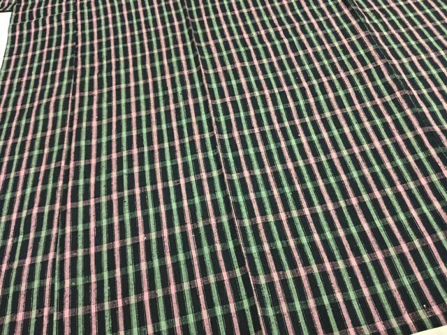 平和屋着物▽上質な紬　単衣　格子　正絹　逸品　AABE5712fy 平和屋着物▽上質な紬 単衣 格子 正絹 逸品 AABE5712fy