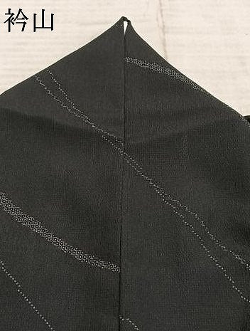 平和屋着物▽本塩沢 単衣 110亀甲 変わり縞 黒地 正絹 逸品 AABE5713fy