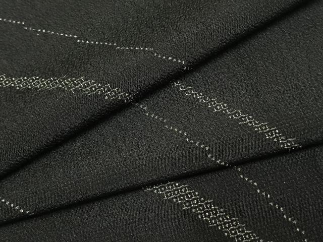 平和屋着物▽本塩沢 単衣 110亀甲 変わり縞 黒地 正絹 逸品 AABE5713fy