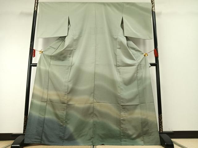 平和屋着物▽本塩沢 やまだ織 訪問着 染色作家 桐村博 単衣 霞文 暈し染め 正絹 逸品 AABE5714fy