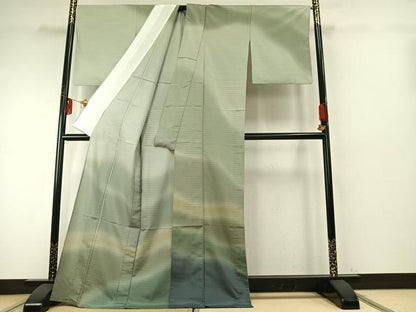 平和屋着物▽本塩沢 やまだ織 訪問着 染色作家 桐村博 単衣 霞文 暈し染め 正絹 逸品 AABE5714fy