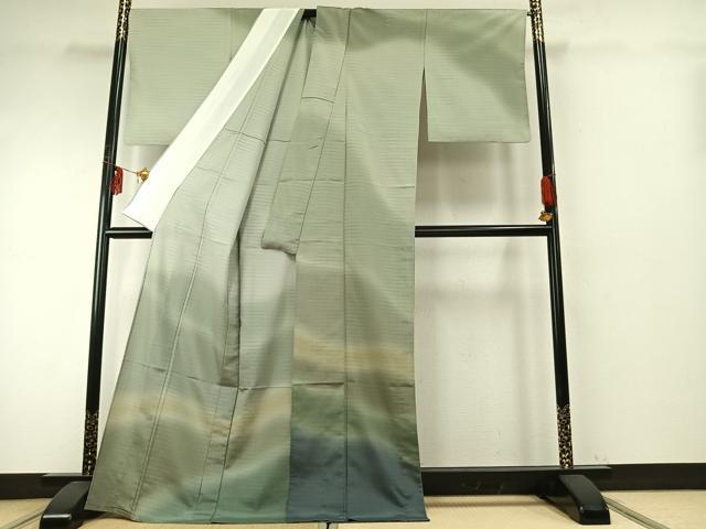 平和屋着物▽本塩沢 やまだ織 訪問着 染色作家 桐村博 単衣 霞文 暈し染め 正絹 逸品 AABE5714fy