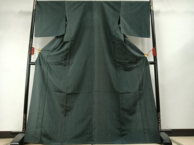 平和屋着物▽お召 単衣 縞 さが美扱い ロング丈 正絹 逸品 AABE5715fy