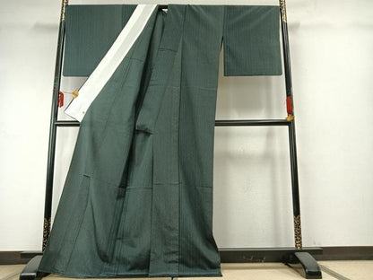 平和屋着物▽お召 単衣 縞 さが美扱い ロング丈 正絹 逸品 AABE5715fy