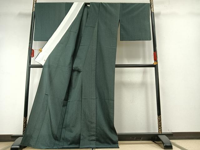 平和屋着物▽お召 単衣 縞 さが美扱い ロング丈 正絹 逸品 AABE5715fy