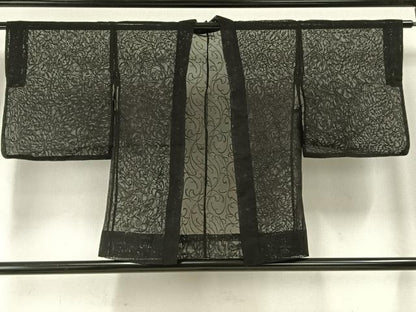 平和屋着物▽羽織 スリーシーズン 春夏秋 塵除け 唐草文 黒地 正絹 逸品 AABE5716fy