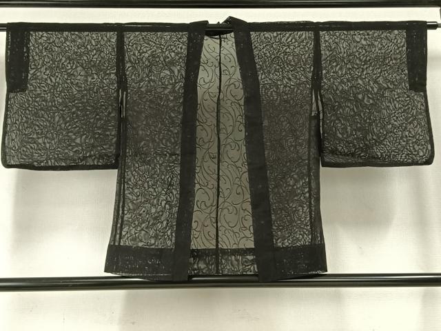 平和屋着物▽羽織 スリーシーズン 春夏秋 塵除け 唐草文 黒地 正絹 逸品 AABE5716fy