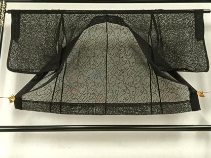 平和屋着物▽羽織 スリーシーズン 春夏秋 塵除け 唐草文 黒地 正絹 逸品 AABE5716fy