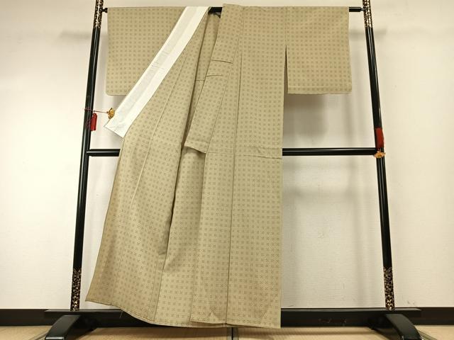 平和屋着物▽本塩沢 単衣 十字絣 正絹 逸品 未使用 AABE5718fy