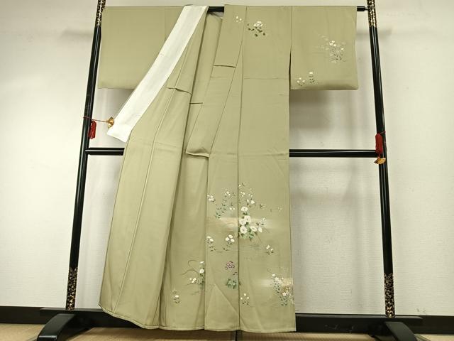 平和屋着物▽訪問着　単衣　友禅　刺繍　草花文　暈し染め　金彩　正絹　逸品　AABE5721fy