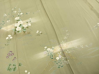 平和屋着物▽訪問着　単衣　友禅　刺繍　草花文　暈し染め　金彩　正絹　逸品　AABE5721fy