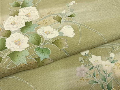 平和屋着物▽訪問着　単衣　友禅　刺繍　草花文　暈し染め　金彩　正絹　逸品　AABE5721fy