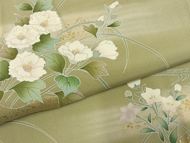 平和屋着物▽訪問着　単衣　友禅　刺繍　草花文　暈し染め　金彩　正絹　逸品　AABE5721fy