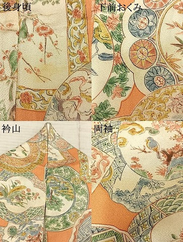 平和屋着物▽上質な小紋 単衣 花絵皿文 正絹 逸品 AABE5722fy