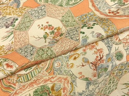 平和屋着物▽上質な小紋 単衣 花絵皿文 正絹 逸品 AABE5722fy