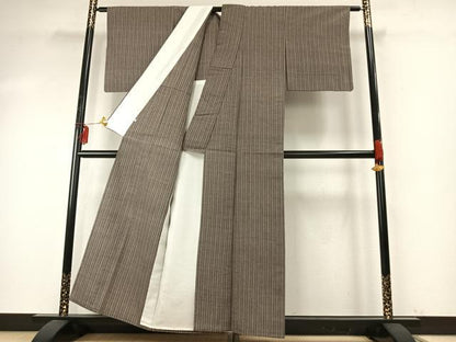 平和屋着物▽上質な紬 単衣 縞 鈴乃屋扱い 正絹 逸品 AABE5723fy
