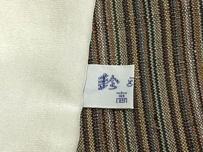 平和屋着物▽上質な紬 単衣 縞 鈴乃屋扱い 正絹 逸品 AABE5723fy