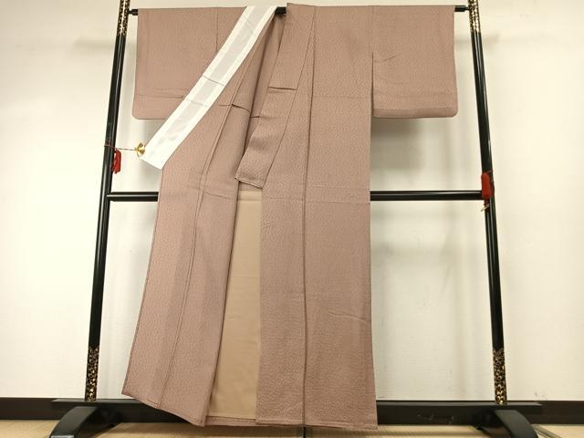 平和屋着物▽上質な色無地 単衣 花尽くし地紋 水柿色 正絹 逸品 AABE5724fy