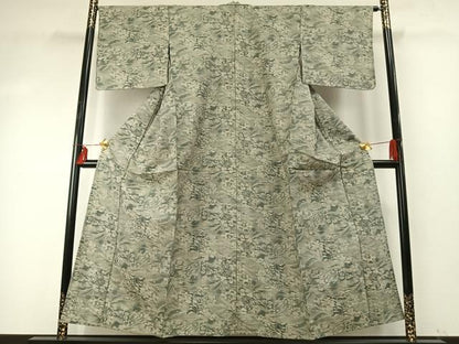 平和屋着物▽上質な紬 単衣 草花文 正絹 逸品 未使用 AABE5726fy