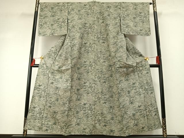 平和屋着物▽上質な紬 単衣 草花文 正絹 逸品 未使用 AABE5726fy