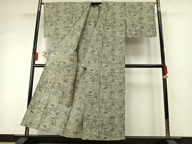 平和屋着物▽上質な紬 単衣 草花文 正絹 逸品 未使用 AABE5726fy