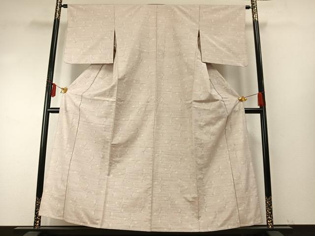 平和屋着物▽上質な紬 単衣 草花文 正絹 逸品 AABE5730fy