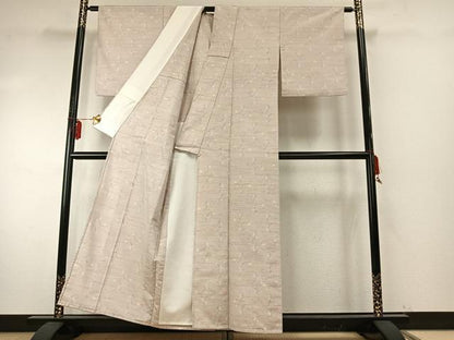平和屋着物▽上質な紬 単衣 草花文 正絹 逸品 AABE5730fy