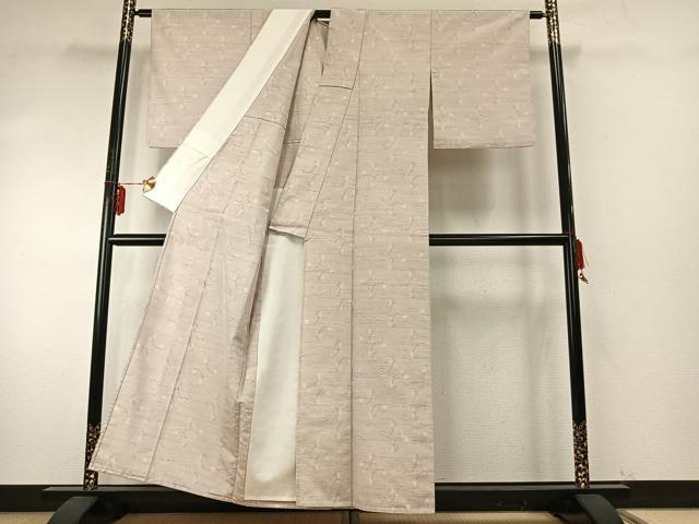 平和屋着物▽上質な紬 単衣 草花文 正絹 逸品 AABE5730fy