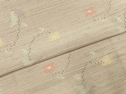 平和屋着物▽上質な紬 単衣 草花文 正絹 逸品 AABE5730fy