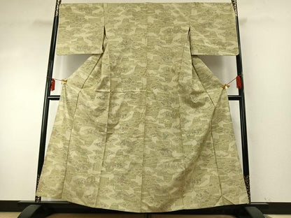 平和屋着物▽上質な紬 単衣 風景花文 正絹 逸品 AABE5731fy