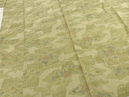 平和屋着物▽上質な紬 単衣 風景花文 正絹 逸品 AABE5731fy