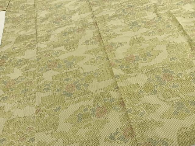 平和屋着物▽上質な紬 単衣 風景花文 正絹 逸品 AABE5731fy