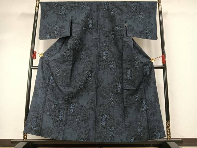平和屋着物▽上質な紬 単衣 草花文 正絹 逸品 未使用 AABE5732fy