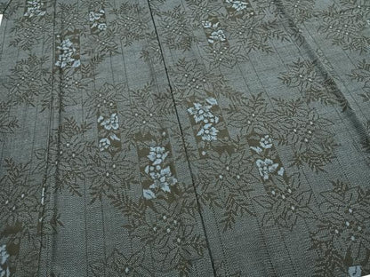 平和屋着物▽上質な紬 単衣 草花文 正絹 逸品 未使用 AABE5732fy