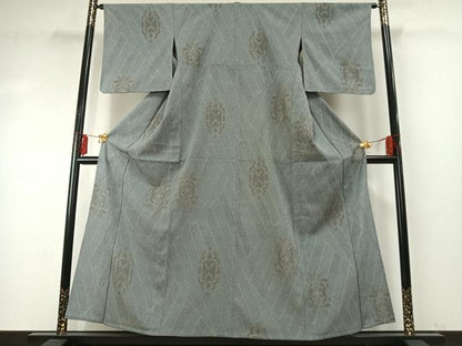 平和屋着物▽本塩沢 単衣 幾何学文様 正絹 逸品 AABE5734fy