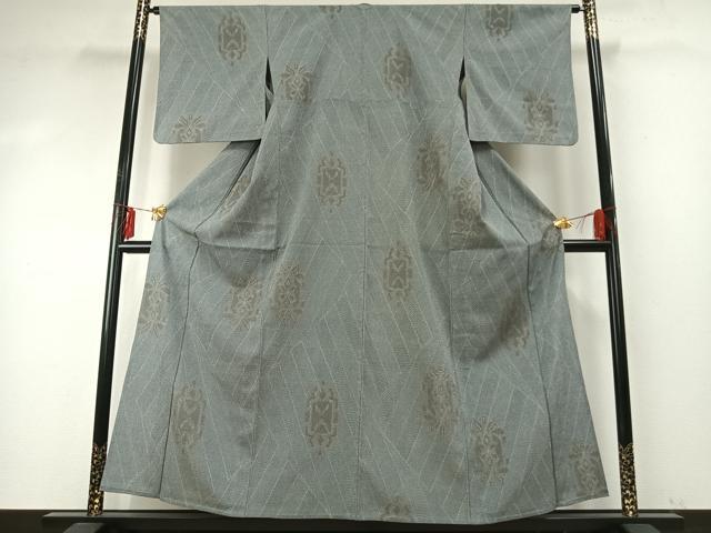 平和屋着物▽本塩沢 単衣 幾何学文様 正絹 逸品 AABE5734fy