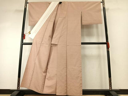 平和屋着物▽上質な紬 単衣 色無地 洗柿色 正絹 逸品 AABE5735fy
