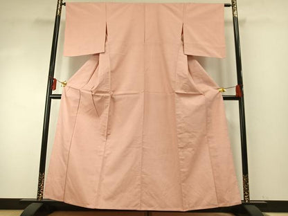 平和屋着物▽上質な紬　単衣　色無地　珊瑚色　正絹　逸品　AABE5736fy