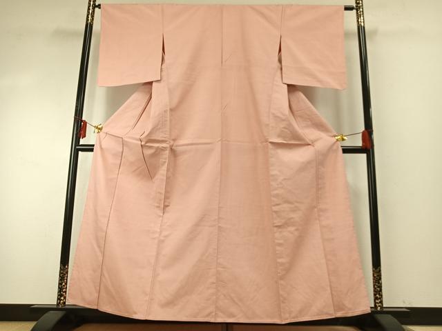 平和屋着物▽上質な紬　単衣　色無地　珊瑚色　正絹　逸品　AABE5736fy
