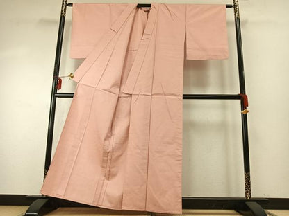 平和屋着物▽上質な紬　単衣　色無地　珊瑚色　正絹　逸品　AABE5736fy