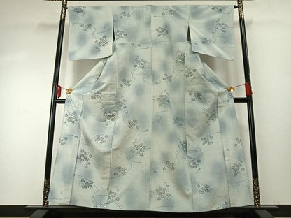 平和屋着物▽上質な紬 単衣 舞花文 暈し染め 正絹 逸品 AABE5737fy