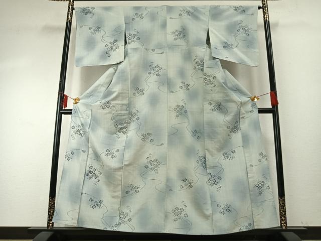 平和屋着物▽上質な紬 単衣 舞花文 暈し染め 正絹 逸品 AABE5737fy